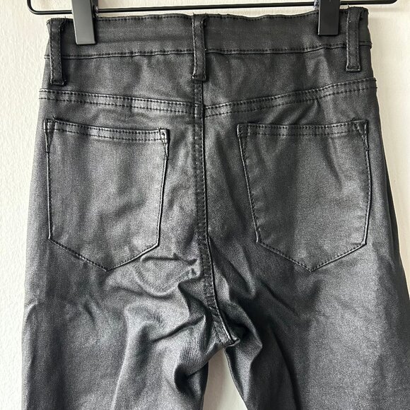 Edikted Luna Faux Leather Flare Jeans Black Coated Y2K Size XS - Picture 7 of 11
